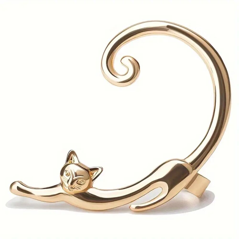 Goth Gold tones Stretching Kitty Cat Feline Decorative Left Ear Cuff Earring